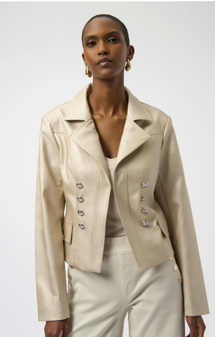 JR Gold Faux Leather Jacket W Silver Buttons