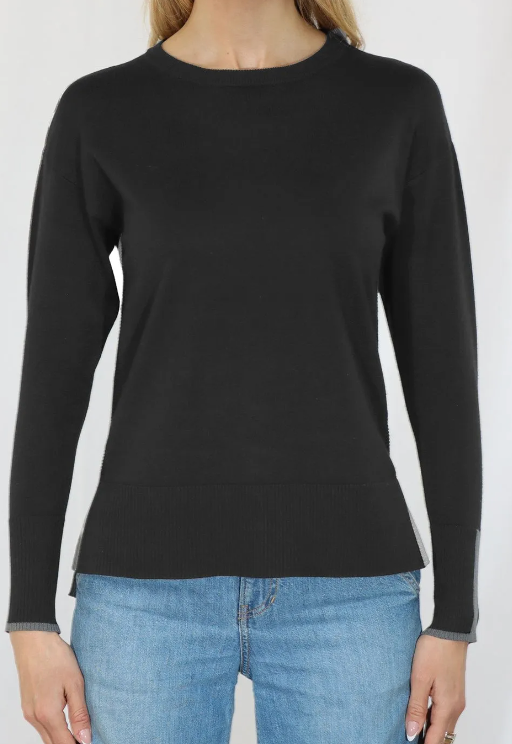 Metric Knits Black Black Crewneck Contrast Sleeve Sweater