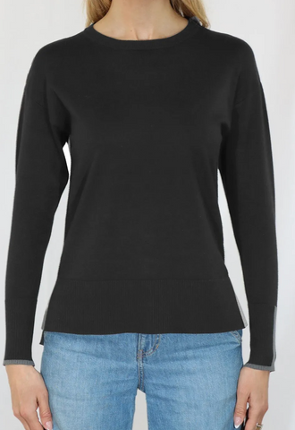 Metric Knits Black Black Crewneck Contrast Sleeve Sweater
