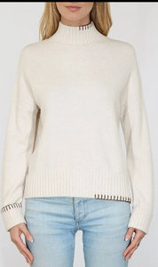 Metric Knits Oatmeal Sweater W Brown Detail