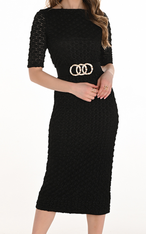 Frank Lyman Black Short Sleeve Dress W Belt