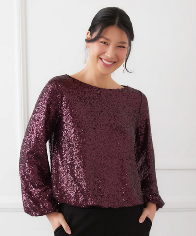 Karen Kane Blouson Sequin Boatneck Blouse