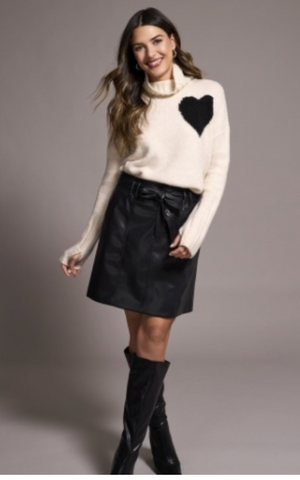 Tribal Cream TurtleNeck Sweater W/ Black Heart
