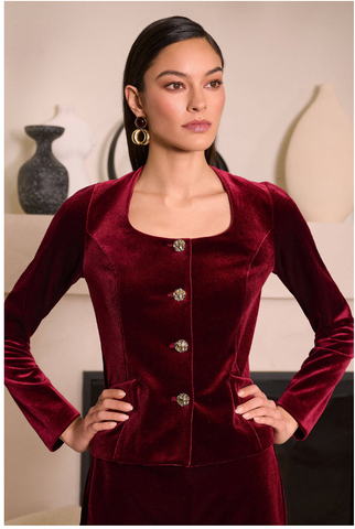 JR Ruby Velvet Square Neck Fitted Blazer