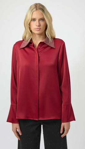 JR Satin Blouse W /Embellished Collar