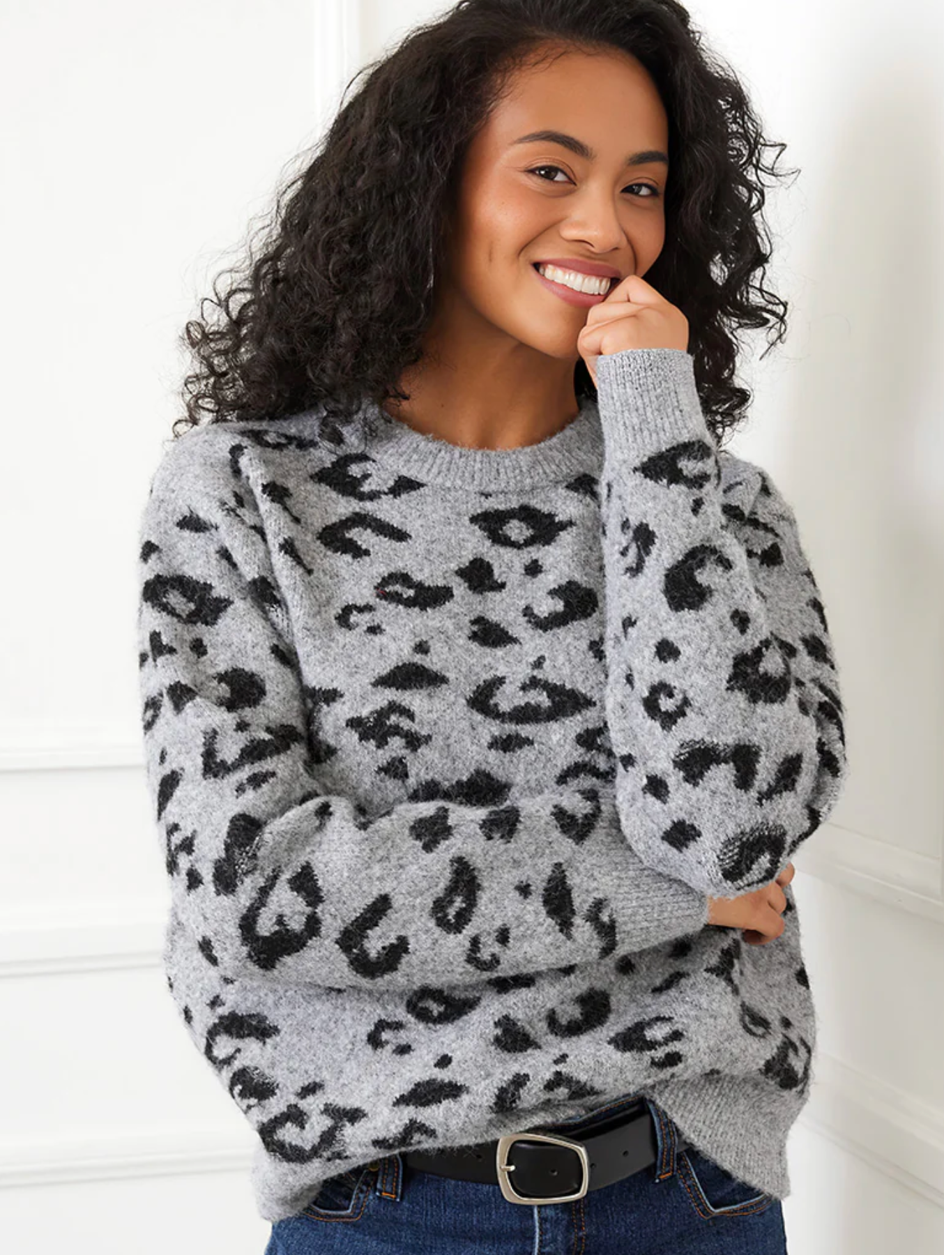 Karen Kane Metallic Animal Print Crew Neck Sweater