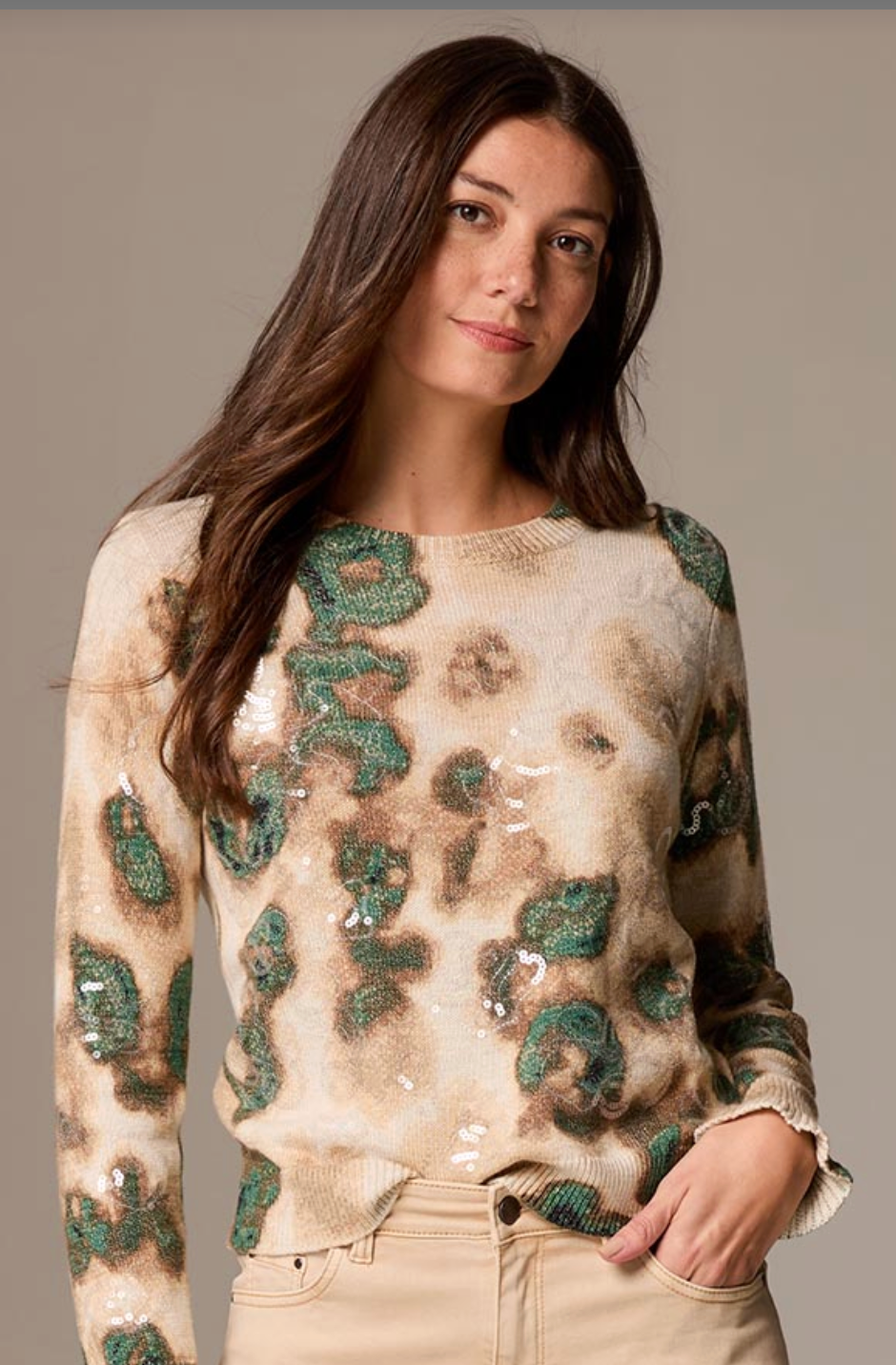 Nic And Zoe Camo Shine Sweater