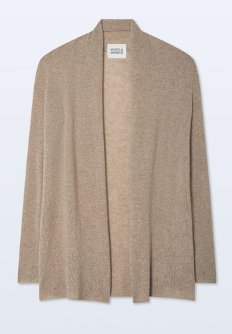 White And Warren Cashmere Trapeze Cardigan Taupe Heather