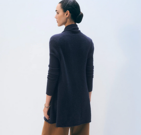 White And Warren Navy Cashmere Cardigan