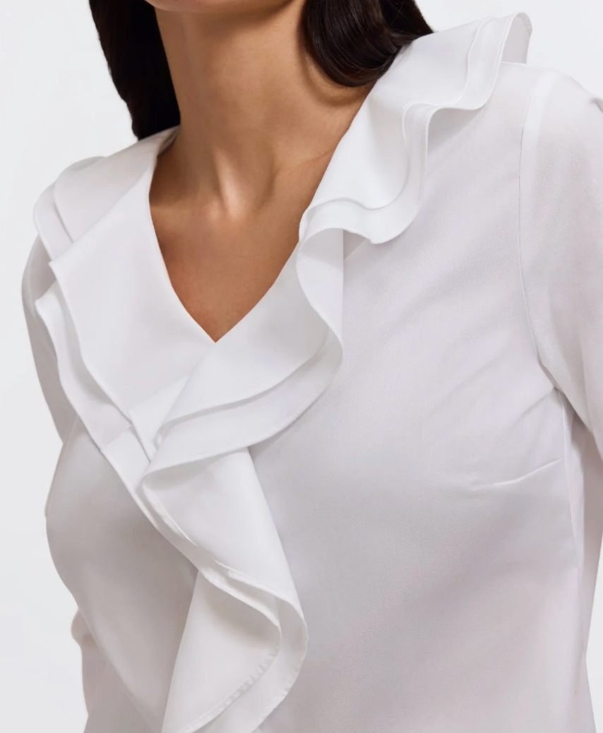 Foxcroft White Shantel Ruffle Shirt
