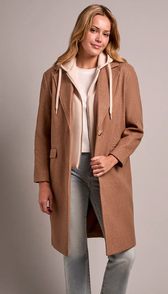 Tribal Trench Coat W Fooler Hoodie Oatmeal