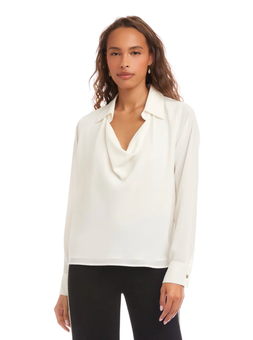 Karen Kane Cream Collared Cowl Neck Top