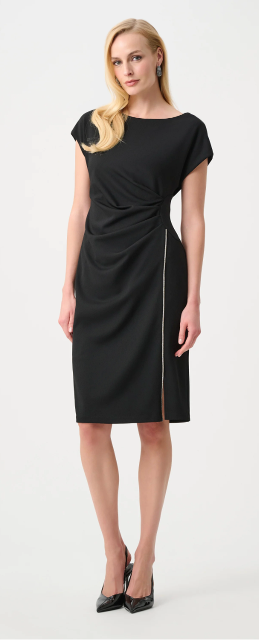 Joseph Ribkoff Crepe Short Sheath Gown w/Rhinestone Piping-Black – Chauette