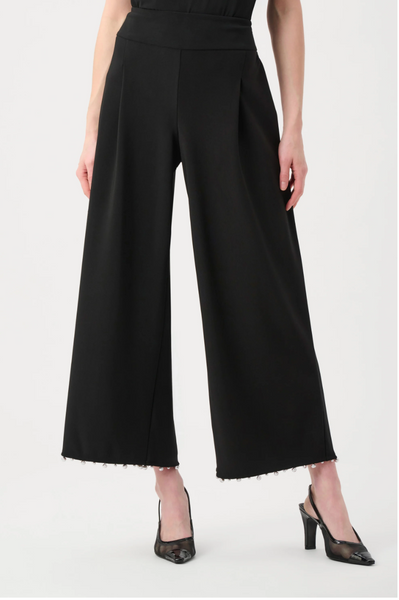 Joseph Ribkoff Silky Knit Pearl-Trim Culotte Pants-Black