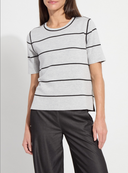 Lysse Odessa Knit Short Sleeve Tee/Reversible-Black/Pearl Grey Melange