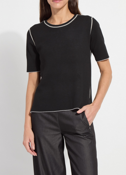 Lysse Odessa Knit Short Sleeve Tee/Reversible-Black/Pearl Grey Melange