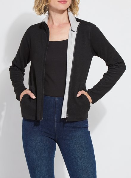 Lysse Cashmere Zip Up Cardigan/Reversible -Black/Pearl Grey Melange