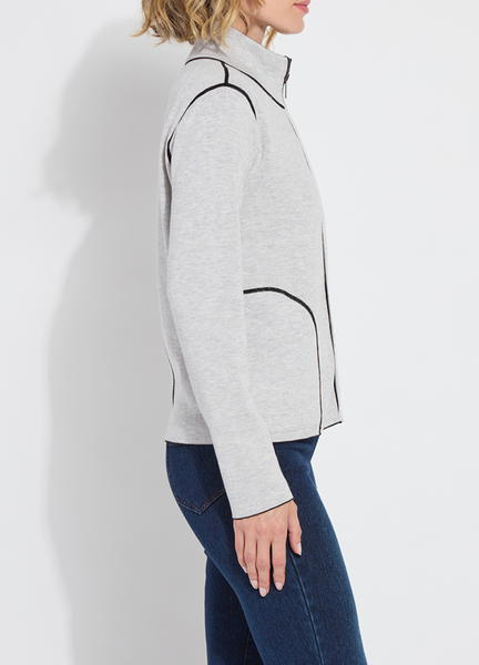 Lysse Cashmere Zip Up Cardigan/Reversible -Black/Pearl Grey Melange