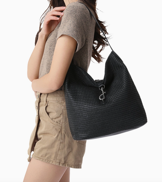Haute Shore Raffia Shoulder Bag-Black