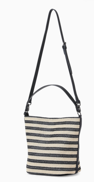 Haute Shore Raffia Celine Tropez Shoulder Bag w/pouch-Beige & Black Stripe