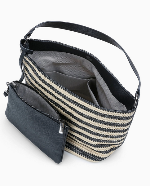 Haute Shore Raffia Celine Tropez Shoulder Bag w/pouch-Beige & Black Stripe