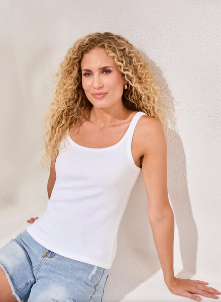 Tribal Fitted Cotton Stretch Tank Top-White
