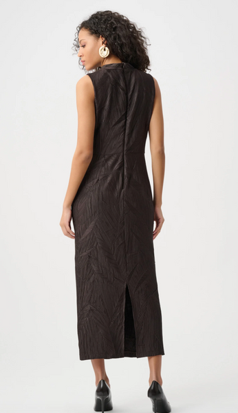 Joseph Ribkoff Pleated Satin Sleeveless Midi Dress-Mocha
