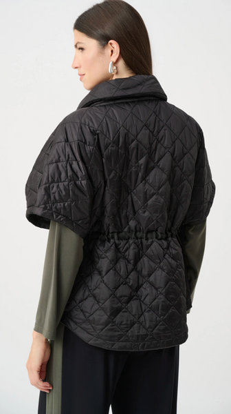 Joseph Ribkoff Quilted Nylon Shawl-Neck Boxy Vest-Black