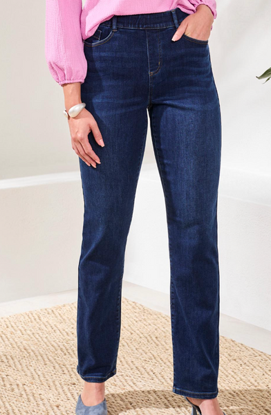 Tribal Sophia Curvy Pull On Straight Leg Denim-Darknight