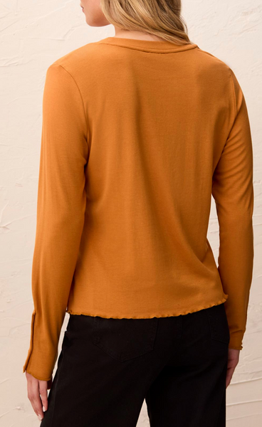 Tribal Long Sleeve Crew Neck Top w/Button Detail-Bronze