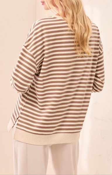 Tribal Long Sleeve Stripe Crew Neck Top-Fossil