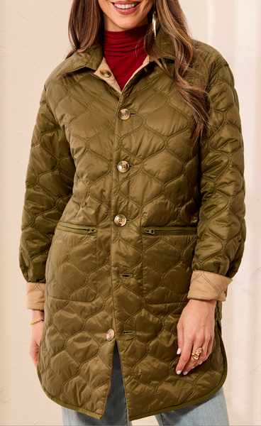 Tribal Reversible Quilted Jacket-Suede/Olive