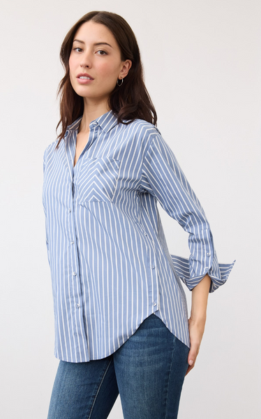French Dressing Long Sleeve Button Down Shirt-Indigo Stripe
