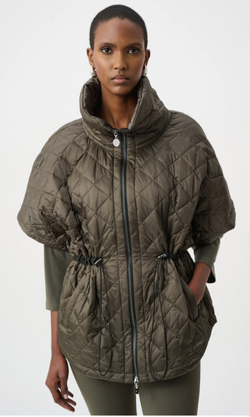 Joseph Ribkoff Quilted Nylon Shawl Neck Vest-Avocado