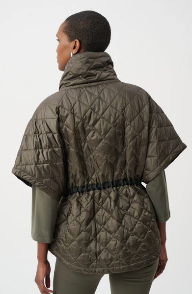 Joseph Ribkoff Quilted Nylon Shawl Neck Vest-Avocado