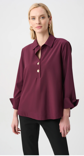 Joseph Ribkoff Stretch Poplin Top w/Back Button Detail-Elderberry