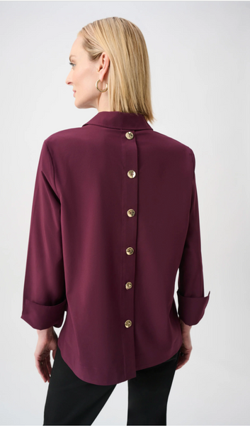 Joseph Ribkoff Stretch Poplin Top w/Back Button Detail-Elderberry