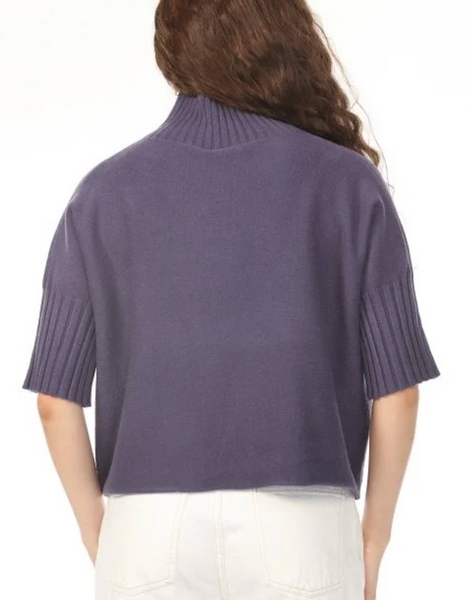 Rain + Rose Aria Pleated Sleeve Mock Neck Sweater-Crown Blue