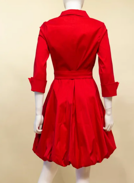 Samuel Dong Duppioni Bubble Dress 3/4 Sleeve- Red
