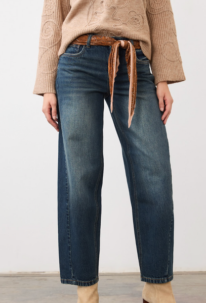 French Dressing Girlfriend Barrel Leg Jean-Dark Wash