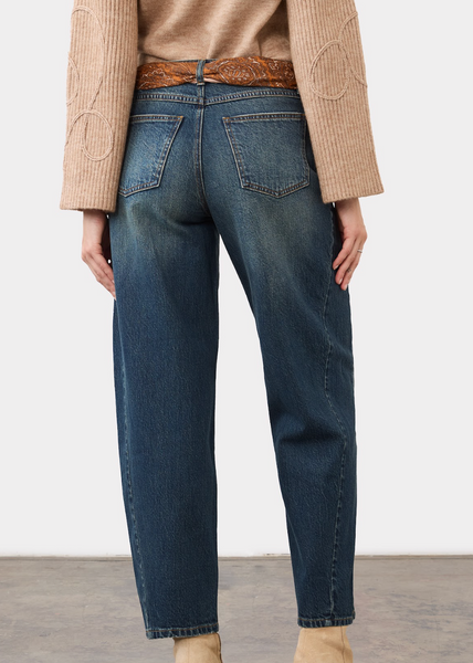 French Dressing Girlfriend Barrel Leg Jean-Dark Wash