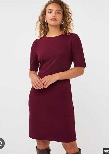 Esqualo Round Neck Dress- Merlot Fitted Waist Medium Length
