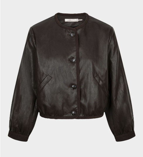 Esqualo Short Cacao Brown Faux Leather PU Crinkle Jacket