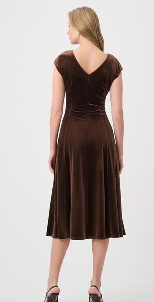 Joseph Ribkoff Velvet Fit & Flare Belted Dress-Mahogany