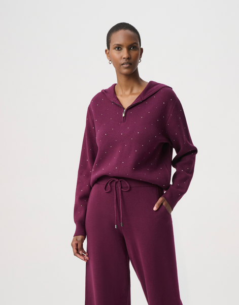 Joseph Ribkoff Embellished Hooded Pullover Sweater-Elderberry
