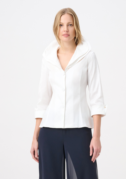 Joseph Ribkoff Double Lapel Collar Blouse-Stretch Taffeta/Vanilla