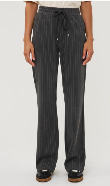 Esqualo Striped Modal Pants w/Tie Waist-Charcoal