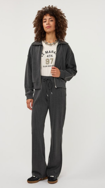 Esqualo Striped Modal Pants w/Tie Waist-Charcoal