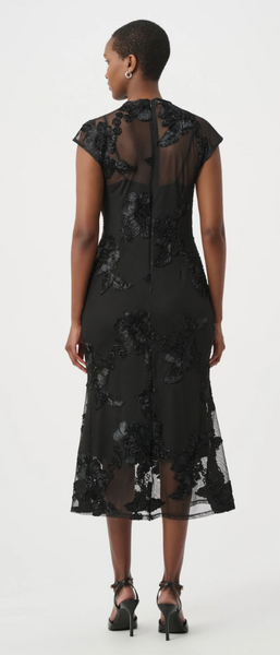 Joseph Ribkoff Embellished Soutache Knit Trumpet Dress-Black