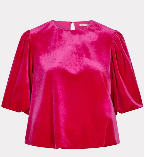 Esqualo Cropped Ballon Sleeve Velvet Blouse-Berry
